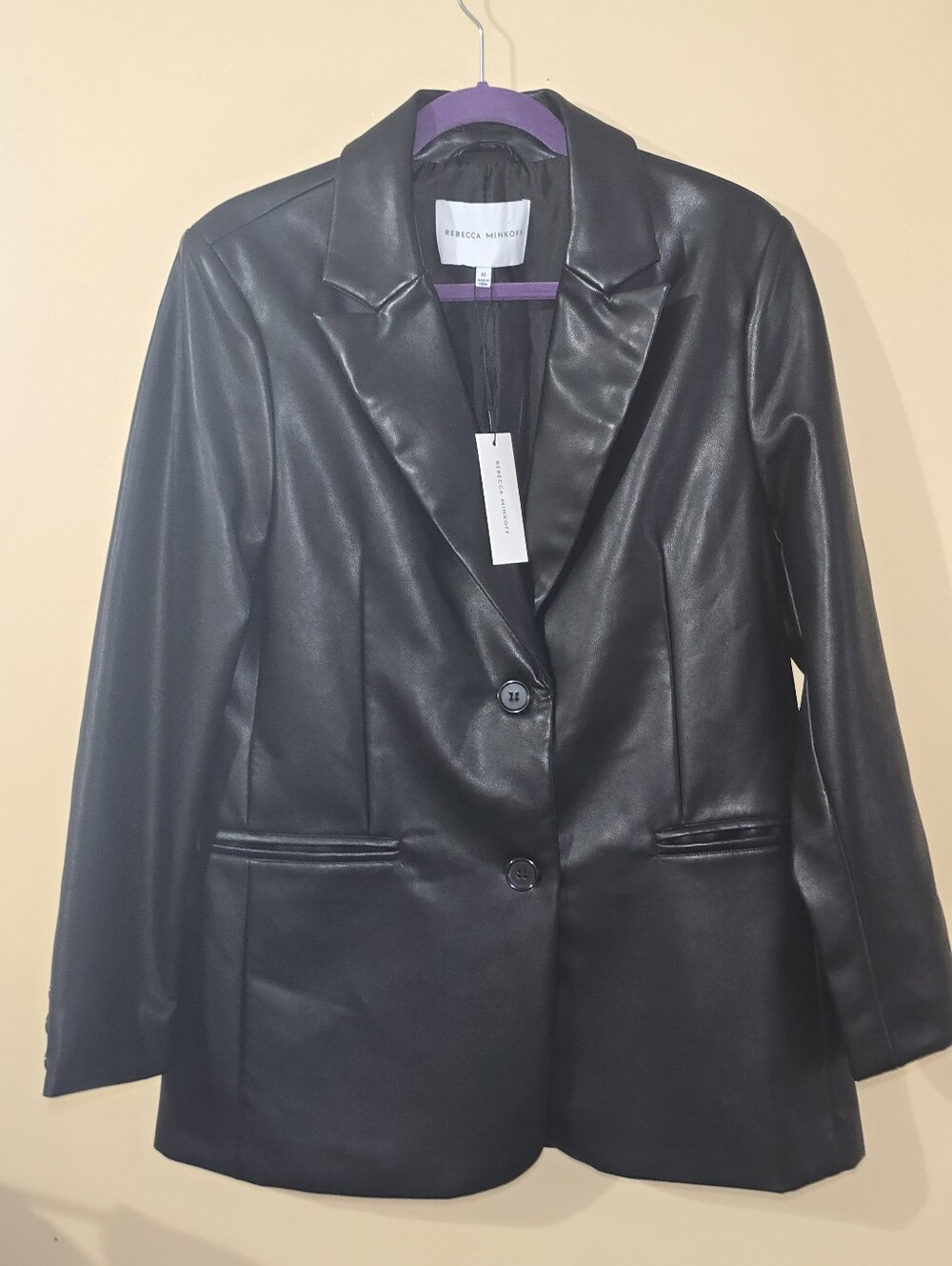 NWT Rebecca Minkoff Black Faux Leather Blazer Medium